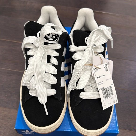 NIB Men’s Adidas Campus Black with White Stripes Size 7.5 - Picture 4 of 4
